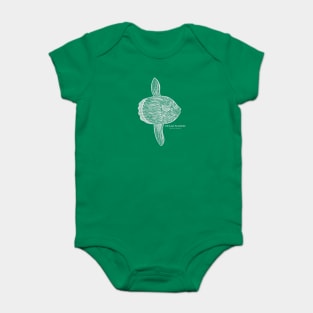 Ocean Sunfish or Mola with Common and Latin Names - fish drawing Baby Bodysuit